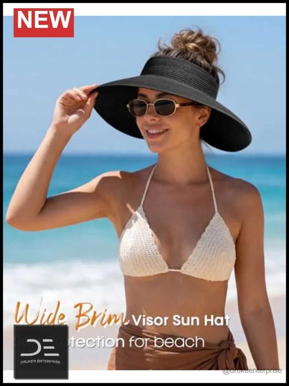 Wide Brim Straw Sun Visor Hat UPF 50+ Rollable Packable Beach Travel